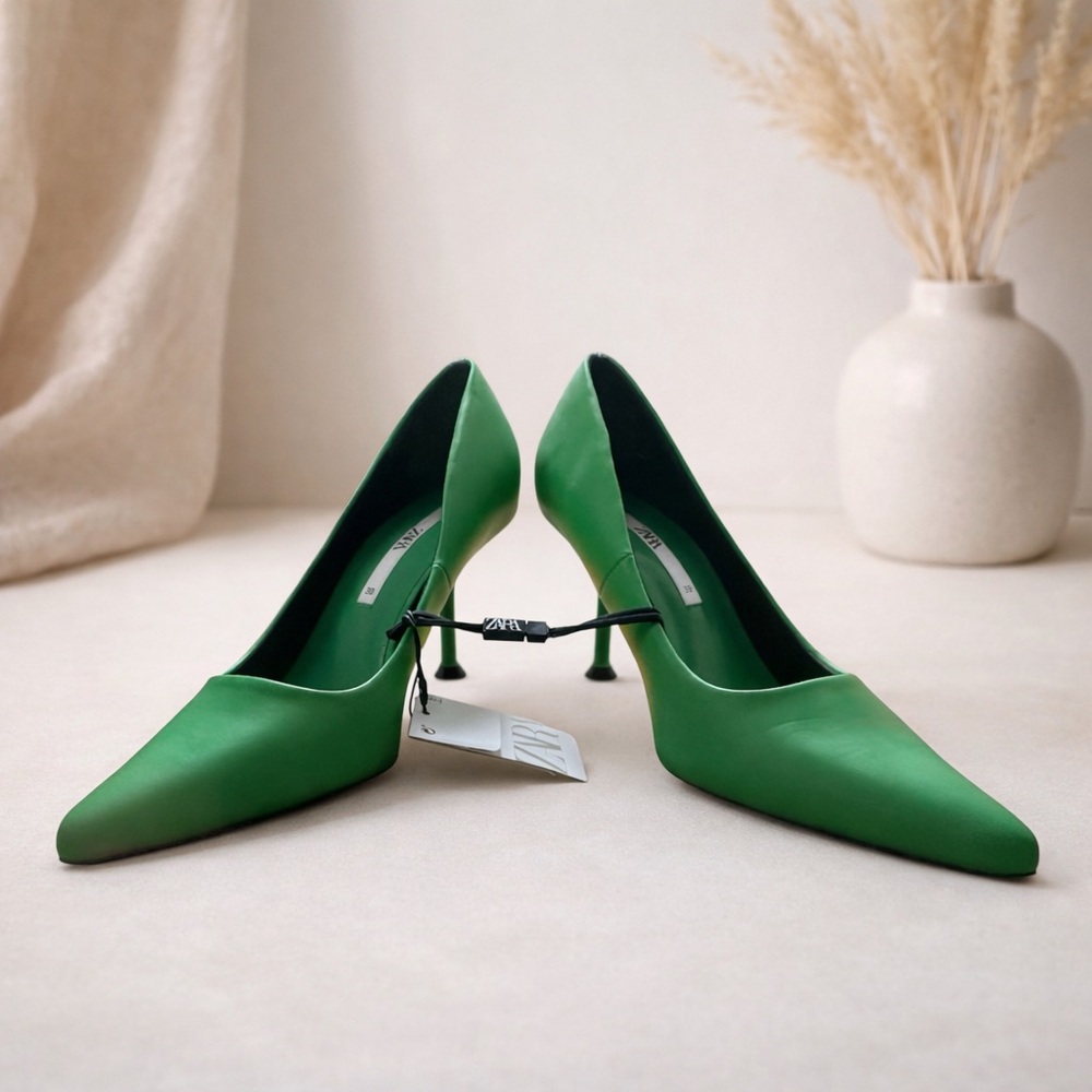 Zara Green Pointed‎ Toe Stiletto Pumps, 8, NWT